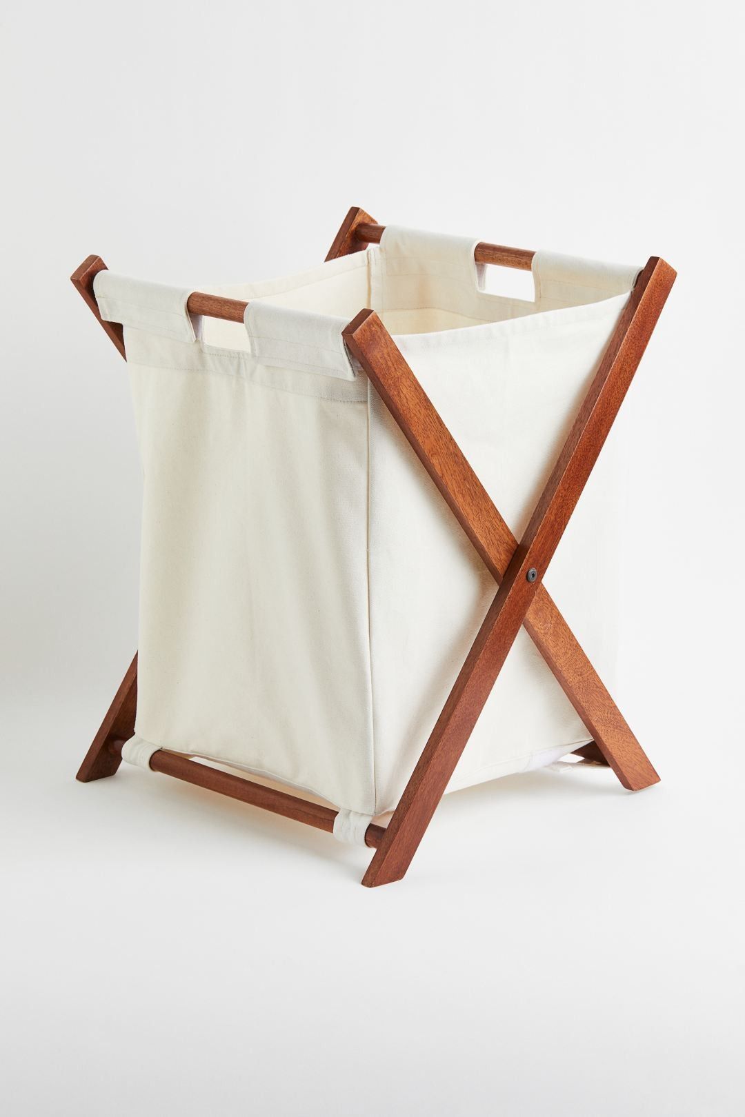Panier à linge pliable en bois & toile écrue